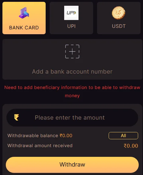 Click on the bank card option